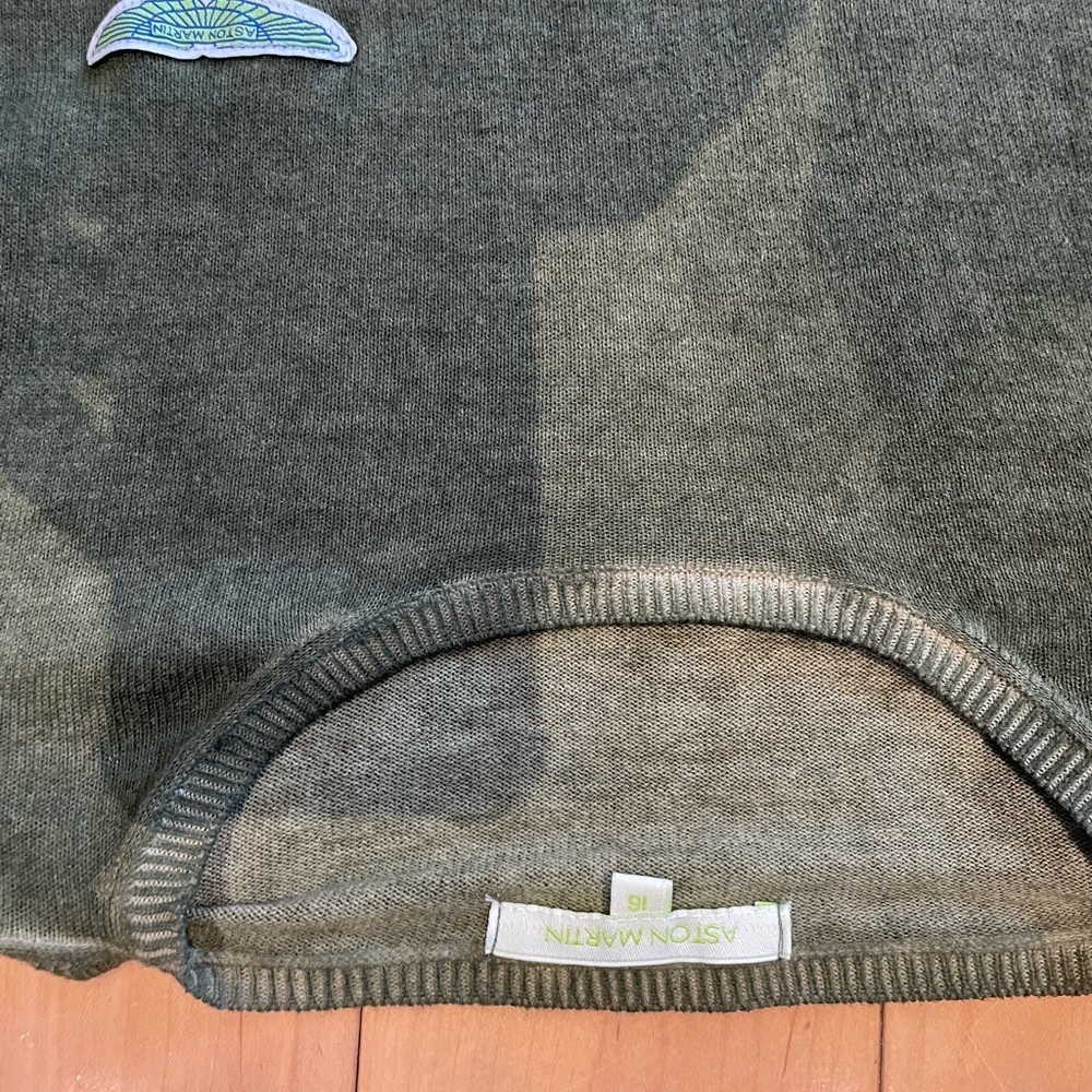 Green Sweater for Boys.  Aston Martin light knit long sleeve sweater.Acid wash
